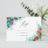 Cartons Réponse Turquoise et corail Rustique Mariage floral (Debout devant)