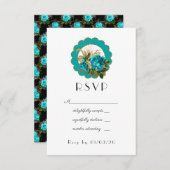 Cartons Réponse Turquoise et Gold Paris Art déco Rose Mariage (Devant / Derrière)