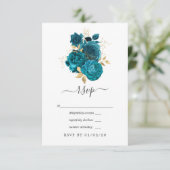 Cartons Réponse Turquoise - Mariage Fleuris de Teal et Or (Debout devant)