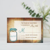 Cartons Réponse Turquoise Mason Jar Grange Bois Mariage rustique C (Debout devant)