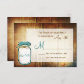 Cartons Réponse Turquoise Mason Jar Grange Bois Mariage rustique C (Devant / Derrière)
