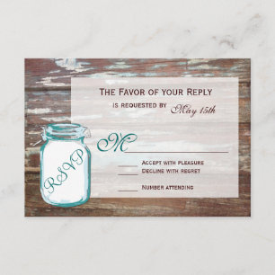 Cartons Réponse Turquoise Mason Jar Rustique Grange Bois Mariage R