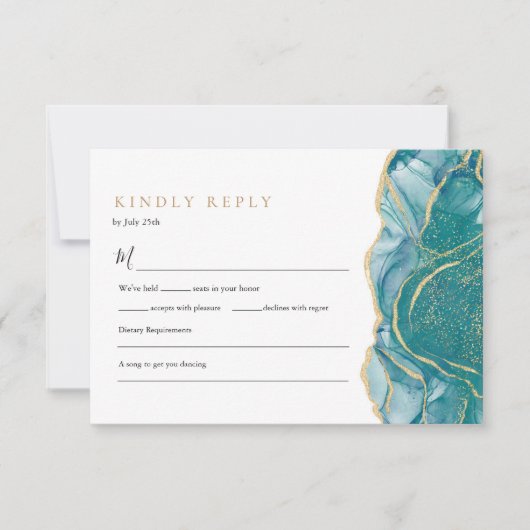 Cartons Réponse Turquoise Or Agate moderne Mariage QR Code (Devant)