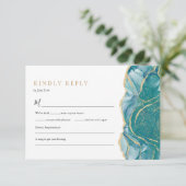 Cartons Réponse Turquoise Or Agate moderne Mariage QR Code (Debout devant)