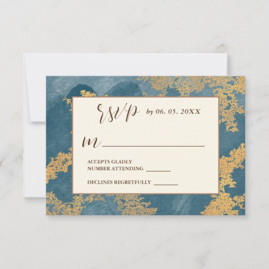 Cartons Réponse Turquoise or Elegant Abstrait Aquarelle Mariage (Devant)