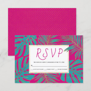 Cartons Réponse Turquoise, or tropical feuilles magenta rose maria