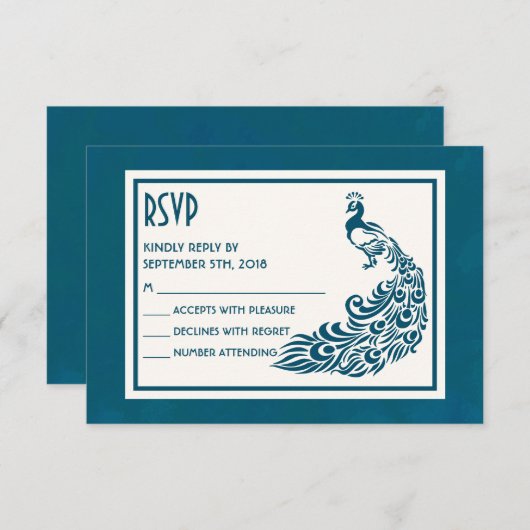 Cartons Réponse Turquoise Peacockl Bold Design Art Déco élégant RS (Devant / Derrière)
