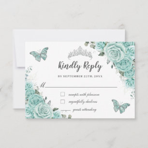 Cartons Réponse Turquoise Vert Floral 15 Quinceañera Papillons