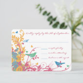 Cartons Réponse Turquoise vert framboise or Fleur sauvage Mariage  (Debout devant)