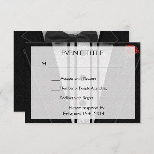 Cartons Réponse Tuxedo avec Monogramme de Cravate Bow (Devant / Derrière)