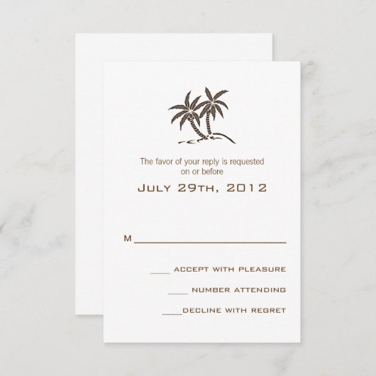 Cartons Réponse Twin Palm Trees Brown Tropical Beach Mariage (Devant / Derrière)