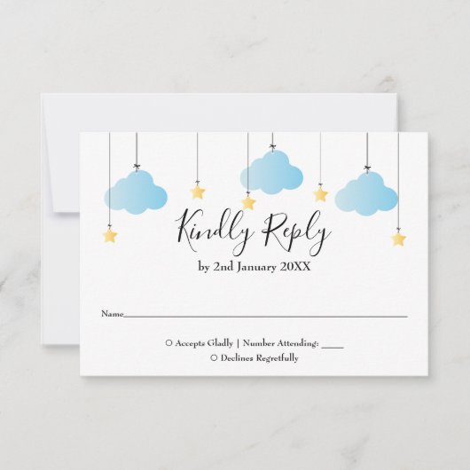 Cartons Réponse Twinkle Star Blue Boy Baby shower (Devant)