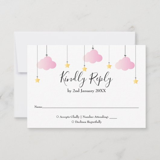 Cartons Réponse Twinkle Twinkle Star rose fille Baby shower (Devant)