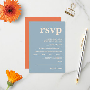 Cartons Réponse Typographie Gras Moderne Mariage Bleu Poussiéreux