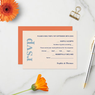 Cartons Réponse Typographie Gras Moderne Mariage Bleu Poussiéreux