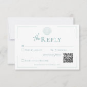 Cartons Réponse Typographie minimale Aqua & White Shell Mariage (Devant)