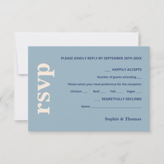 Cartons Réponse Typographie moderne Gras Mariage Dusty Blue Navy (Devant)