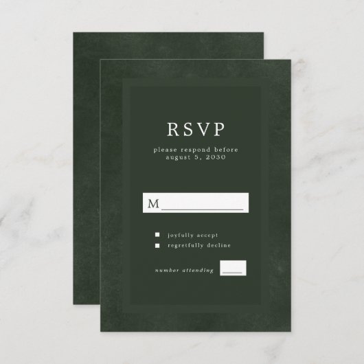 Cartons Réponse Typographie moderne vert foncé mariage élégant (Devant / Derrière)