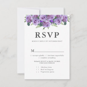 Cartons Réponse Typographie moderne violet Élégant Mariage floral