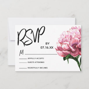Cartons Réponse Typographie RSVP, Fleur de Pivoine Aquarelle Rose