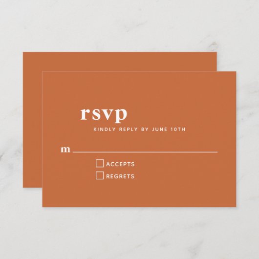 Cartons Réponse Typographie simple Mariage orange brûlé moderne (Devant / Derrière)