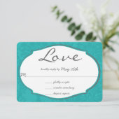 Cartons Réponse Typographie Turquoise Blue Mariage damassé (Debout devant)