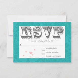 Cartons Réponse Typographie Turquoise et rose Mariage damassé