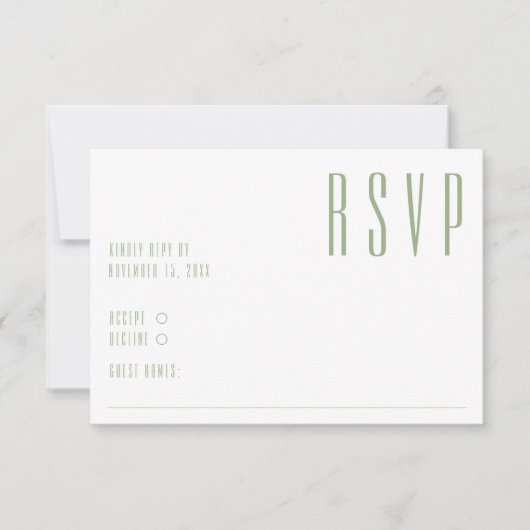 Cartons Réponse Ultra Moderne Sage Vert Blanc Simple Mariage (Devant)