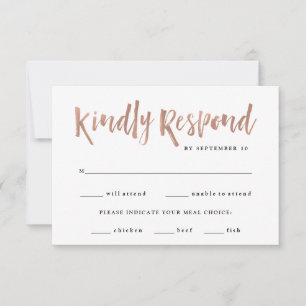 Cartons Réponse Un esprit moderne Faux Rose Gold Mariage Meice C