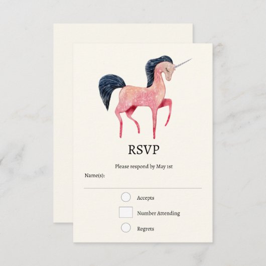 Cartons Réponse Unicorne nordique rose avec Mane noir (Devant / Derrière)