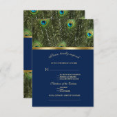 Cartons Réponse Unique Marine Blue Gold Peacock Feaths Mariage (Devant / Derrière)