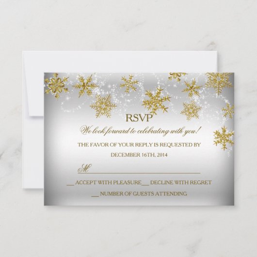 Cartons Réponse Vacances de Noël Gold & Silver Snowflake (Devant)