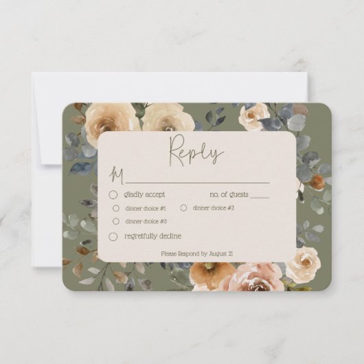 Cartons Réponse Vanilla White Boho Rose Sage Mariage Dîner (Devant)