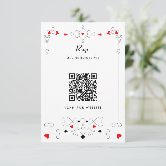 Cartons Réponse Vegas Cupid's Hearts and Diamonds Mariage QR Code (Debout devant)