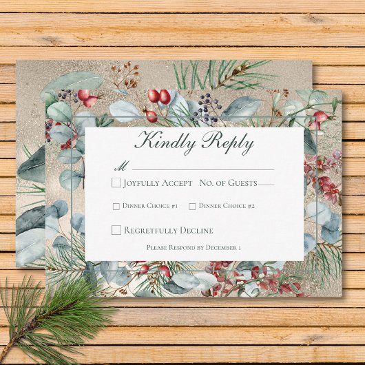 Cartons Réponse Végétation de Noël d'hiver Mariage d'or Deux dîner