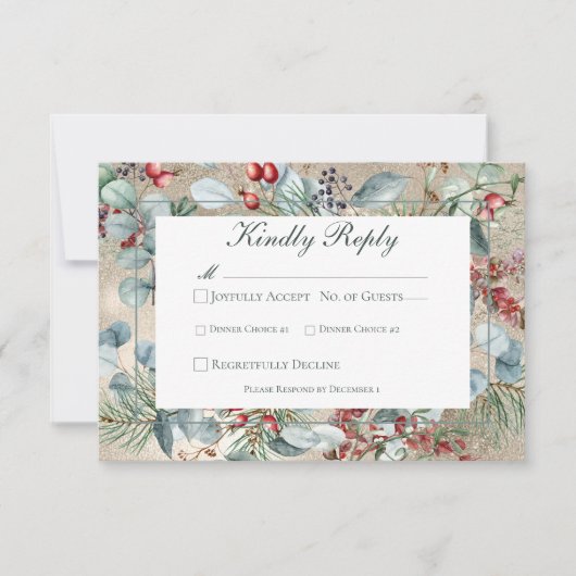 Cartons Réponse Végétation de Noël d'hiver Mariage d'or Deux dîner (Devant)