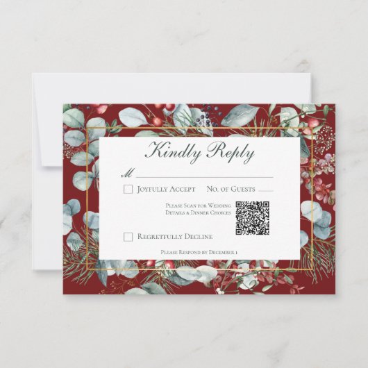 Cartons Réponse Végétation de Noël d'hiver Mariage rouge QR Code (Devant)