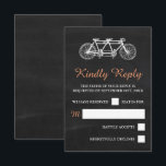 Cartons Réponse Vélo Tandem Sur Mariage Chalkboard<br><div class="desc">Ces cartes RSVP sont parfaites pour tout couple qui planifie une fête mariage romantique. Le design est composé d'un arrière - plan à effet de tableau de bord branché avec un design de moto en tandem mignon. Le simple modèle peut être personnalisé pour votre événement spécial et ferait l'article parfait...</div>