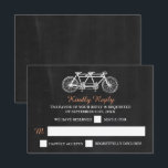 Cartons Réponse Vélo Tandem Sur Mariage Chalkboard<br><div class="desc">Ces cartes RSVP sont parfaites pour tout couple qui planifie une fête mariage romantique. Le design est composé d'un arrière - plan à effet de tableau de bord branché avec un design de moto en tandem mignon. Le simple modèle peut être personnalisé pour votre événement spécial et ferait l'article parfait...</div>