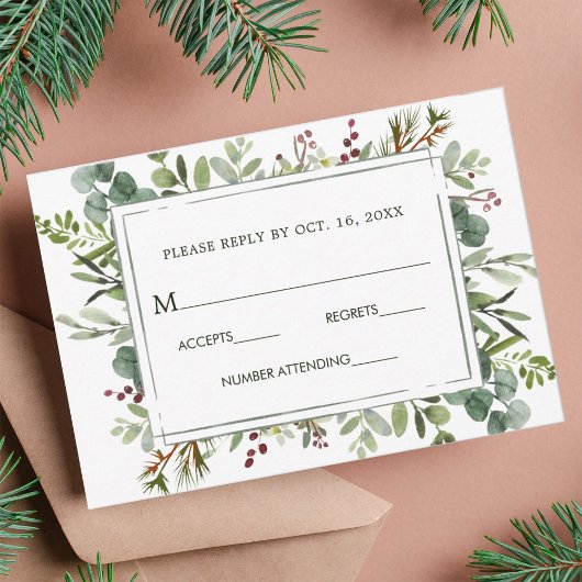 Cartons Réponse Verdure botanique Mariage de Noël Vert