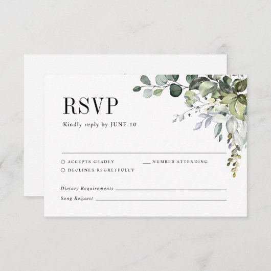Cartons Réponse Verdure Eucalyptus Botanique Mariage élégant (Devant / Derrière)