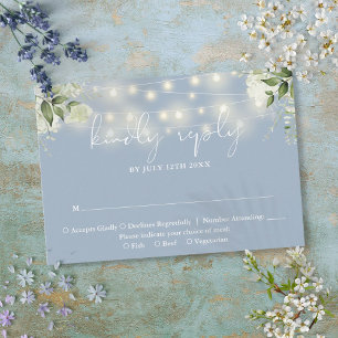 Cartons Réponse Verdure Floral String Lumières Dusty Blue Mariage