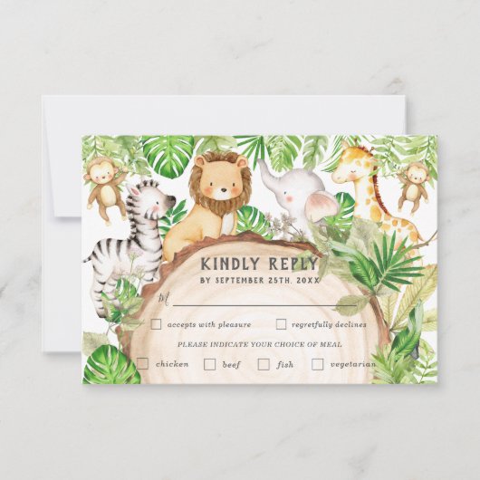 Cartons Réponse Verdure Jungle Animaux Baby shower Repas Choix (Devant)