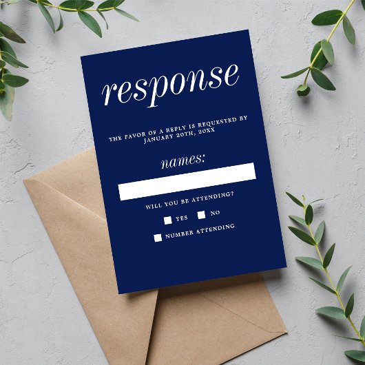 Cartons Réponse Véritable Simplicité 2 Encre Bleue Mariage Minimal