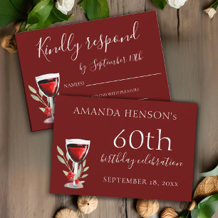 Cartons Réponse Verre à vin rouge rustique pour fête d'anniversair
