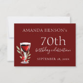 Cartons Réponse Verre rouge rustique 70e fête d'anniversaire (Devant)