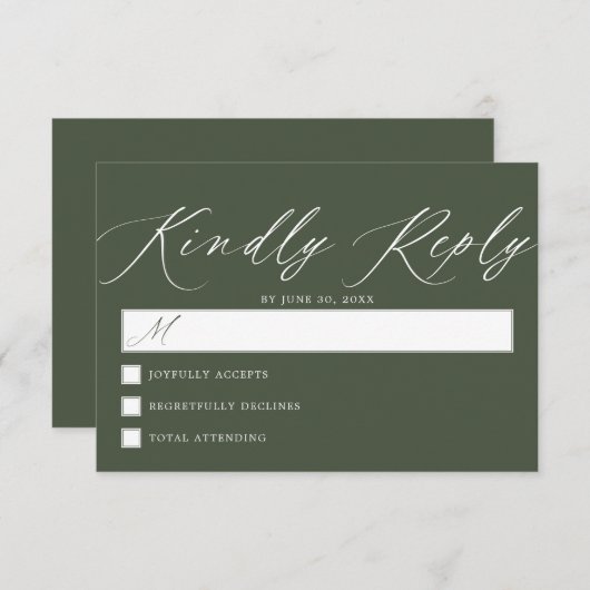 Cartons Réponse Vert de la forêt foncée | Mariage de script simple (Devant / Derrière)