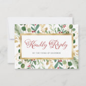 Cartons Réponse Vert doré blanc | Mariage de Noël (Dos)