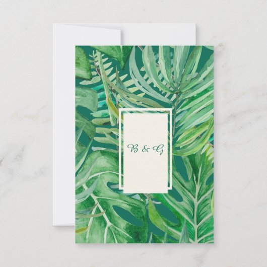 Cartons Réponse vert émeraude mariage tropical (Dos)