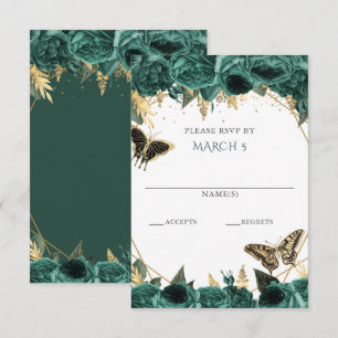 Cartons Réponse Vert émeraude or floral papillons Quinceanera